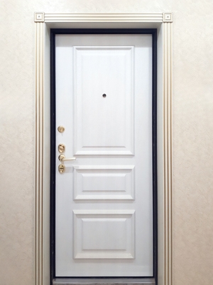 Входная белая дверь с багетом