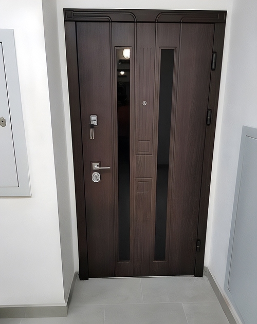 Квартирная дверь с вертикальными вставками