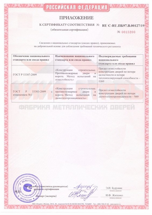 Сертификат на противопожарные дымогазонепроницаемые  двери eis-60 - страница 2