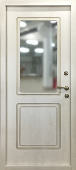 Однопольная техническая дверь с рисунком на металле и стеклом