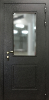 Однопольная техническая дверь с рисунком на металле и стеклом